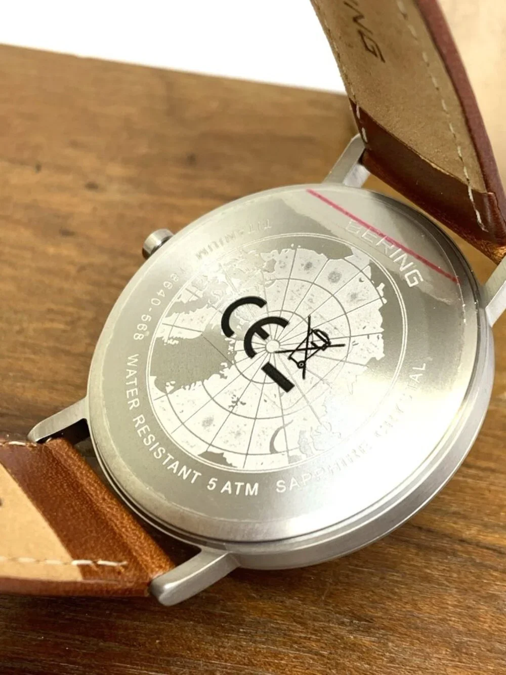 Bering Men's Watch 18640-568 Quartz Green Dial Titanium Case Brown Leather 40mm